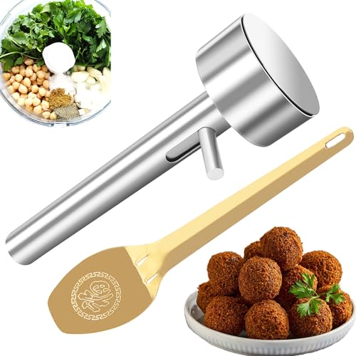 Arazooyi Falafel-Schaufel mit goldenem Spatel – Edelstahl, professionelle Falafel-Macher-Schaufel, lebensmittelecht und antihaftbeschichtet, für Falafel-Kugelschaufel, Edelstahl, Werkzeug von Arazooyi