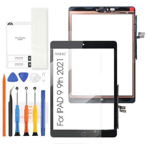Touch Screen für iPad 9 2021 10.2 Bildschirm - für iPad 9th Generation Touchscreen Digitizer A2603 A2604 Glas Bildschirm (Schwarz mit Home Button, Kein LCD) von Arbilato