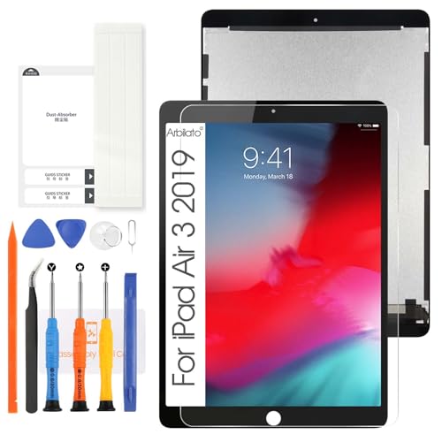 Für iPad Air 3 2019 Bildschirmersatz für iPad Air3 10.5 2019 LCD Display A2153 Touchscreen Digitizer Set A2123, A2154, A2152 mit Reparaturset (Schwarz) von Arbilato