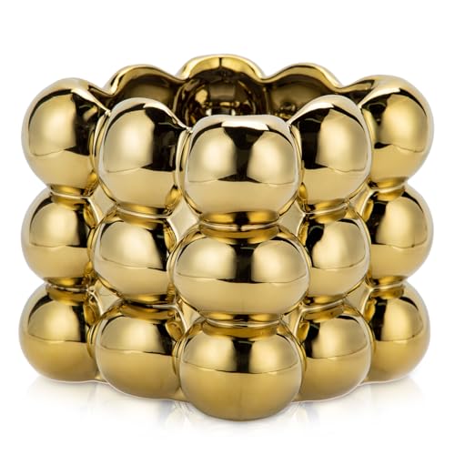 Arborus 13 cm Keramik Blumentopf Klein Übertopf Gold Blumentopf Bubble Keramik Übertopf für Pflanzen Keramik Pflanzentopf Blumentopf Quadratisch Tisch Deko Bad Deko Zimmer Deko Ästhetik Deko von Arborus