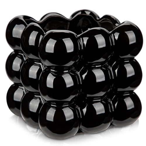 Arborus 13 cm Pflanzentopf Keramik Blumentöpfe Schwarz Blumentopf Blumen Übertopf Klein Riffel Übertopf für Zimmerpflanzen Blumenkübel Pflanzkübel Ästhetik Deko Tisch Deko Bad Deko Zimmer Deko von Arborus