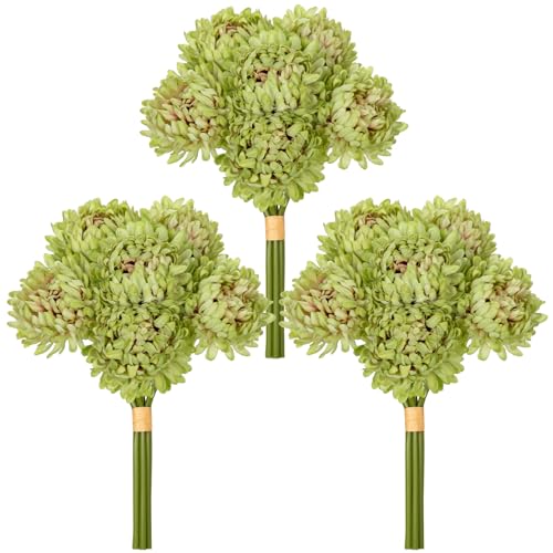 Arborus 3 Bündel Künstlich Zweige mit Blumen 25 Kunstblumen Chrysantheme Grün Kunstpflanzen wie Echt Unechte Blumen Hochzeit Esstisch Nachttisch Deko im Modern Rustikal Zimmer Büro Hotel Restaurant von Arborus