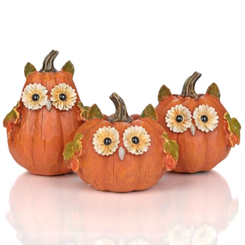 Arborus 3 STK Deko Kürbis Orange Herbstdeko Eule Kürbisse Künstlich Zierkürbisse Harz Kürbisdeko Herbst Tisch Halloween Thanksgiving Weihnachten Party Hochzeit Deko Wohnzimmer in Rustikal Boho Modern von Arborus