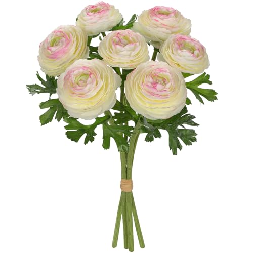 Arborus 34 cm Kunstblumen Ranunkeln 4 STK Künstliche Zweige mit 7 Blüten Köpfe Unechte Ranunkeln Deko Plastik Blumen zum Basteln Blumenstrauß für Vase Innen Zuhause Zimmer Büro Hotel Deko von Arborus