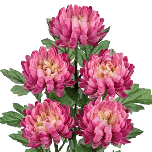 Arborus 5 STK Künstliche Blumen Rosa 58 cm Chrysantheme Strauß Künstlich Kunstzweige mit Blüten Rot Dekoblumen für Vase Deko auf Tisch Regal im Wohnzimer Schlafzimmer Badezimmer Esszimmer von Arborus