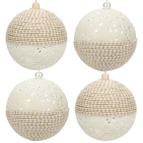 Arborus Boho Christbaumkugeln 12 cm Strick Weihnachtsbaumkugeln 4pcs Kugeln Weihnachtskugel mit Seil Weihnachtsdeko Christbaumanhänger Tannenbaumskugeln Weihnachtsbaumschmuck für Christbaumdeko von Arborus
