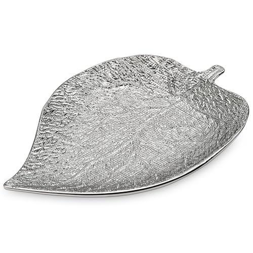Arborus Dekoschale Keramik Silber 24*36 CM Dekotablett für Schmuck Schlüssel Kosmetik Kerzen Schmuckschale Schlüsselschale Kernzentablett Herbst Weihnachten Deko Tisch im Wohnzimmer Badezimmer Küche von Arborus