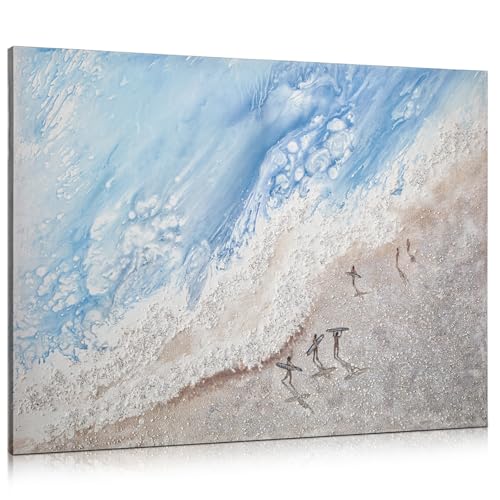Arborus Handgemaltes Gemälde 75 x 100 cm Ölgemälde Wanddeko auf Leinwand Kunstwerk Strand Meer Wellen Wandgemälde Wand Kunst Wandbild für Schlafzimmer Esszimmer Deko Büro Deko Hotel Deko Küste Strand von Arborus