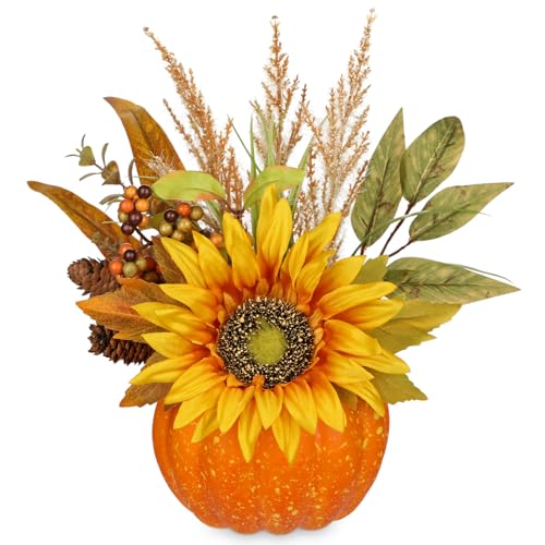 Arborus Künstliche Kürbis-Herbstdekoration – Herbst-Tischaufsätze mit künstlichen burgunderroten Sonnenblumen, Eukalyptusblättern, Kürbis – Halloween, Thanksgiving & Ernte Heimdekoration Arborus Künstliche Kürbis-Herbstdekoration – Herbst-Tischaufsätze mit künstlichen burgunderroten Sonnenblumen, Eukalyptusblättern, Kürbis – Halloween, Thanksgiving & Ernte Heimdekoration von Arborus
