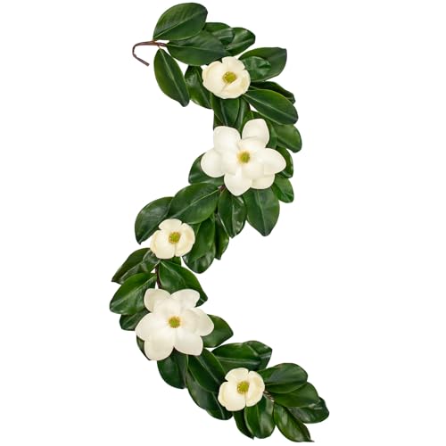 Arborus Magnolie Girlanden Künstlich 152 cm Künstliche Blumengirlande Grün Blätter Kunstpflanzen Magnolie Girlande Ranken Künstlich Hochzeit Zuhause Deko Kaminsims Tisch Hintergrund Bogen Wamd Deko von Arborus