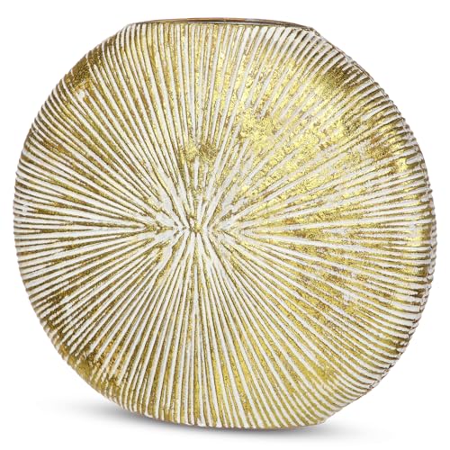 Arborus Vase Deko 26 cm Pastillenvase Blumenvase Modern Dekovase Metall Gold Geriffelt Vase für Blumen Tisch Regal Deko im Wohnzimmer Schlafzimmer Badezimmer Modern Rustikal Dekoration von Arborus
