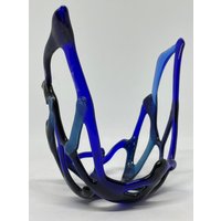 Blauer Splash 9; Große Moderne Verschmolzen Kunst Glas Votiv Kerzenhalter Mit Blau Gefärbten Transluzenten von ArbuckleMountainArt