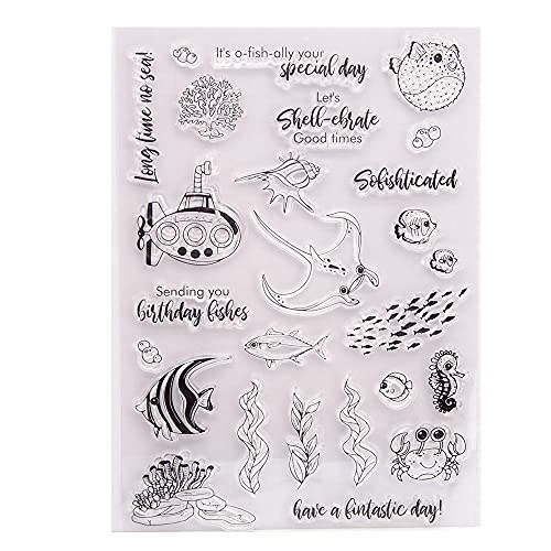 arriettycraft Dekorativer transparenter Stempel mit Meeresfischen, Meeresalgen, Muschel, Seepferdchen, U-Boot, für Kartenherstellung, Scrapbooking, DIY von arriettycraft