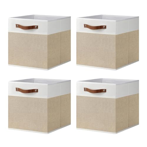 ArcaGuru 33 x 33 x 33 cm Aufbewahrungswürfel, zusammenklappbare Aufbewahrungswürfel Stoff Organizer Körbe Box Schubladen für Regale, Schrank, Kleiderschrank, Bücherregal, 4 Stück, Weiß & Khaki ArcaGuru 33 x 33 x 33 cm Aufbewahrungswürfel, zusammenklappbare Aufbewahrungswürfel Stoff Organizer Körbe Box Schubladen für Regale, Schrank, Kleiderschrank, Bücherregal, 4 Stück, Weiß & Khaki von ArcaGuru