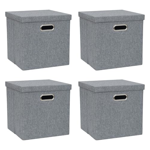ArcaGuru Aufbewahrungsbehälter mit Deckel, zusammenklappbare Leinen Stoff Boxen Organizer Container mit Deckel Korb für Schrank, Regale, Haus, Büro, 28 x 28 x 28 cm, 4 Stück, dunkelgrau ArcaGuru Aufbewahrungsbehälter mit Deckel, zusammenklappbare Leinen Stoff Boxen Organizer Container mit Deckel Korb für Schrank, Regale, Haus, Büro, 28 x 28 x 28 cm, 4 Stück, dunkelgrau von ArcaGuru
