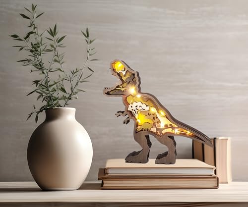 Dekorative LED-Nachtlicht aus Holz in Tierform T-Rex | Deko Nachttisch Bücherregal Schreibtisch Kinder Schlafzimmer | originelle Geschenkidee zu Hause Geburtstag Weihnachten (T-Rex) von Arcadia