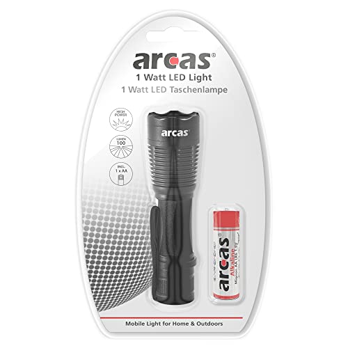 Arcas 307 00034 Hand Flashlight LED Black – Flashlights (Hand Flashlight, Black, Aluminium, 1 Lamp (S), LED, 100 Lm) von Arcas