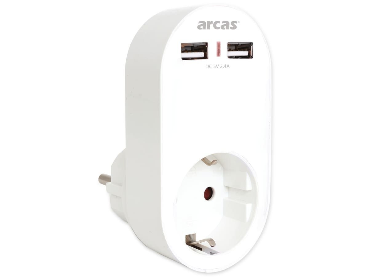 Arcas ARCAS Schutzkontakt-Zwischenstecker, 2x USB, 2400 Steckdosenleiste von Arcas