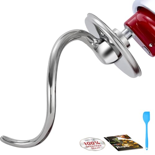 Hochwertiger polierter Edelstahl, 6 qt, glatter Spiral-Teighaken-Aufsatz, perfekt passend für KitchenAid 5–6 qt Bowl-Lift Standmixer, unbeschichteter Knethaken, Anti-Oxidation, spülmaschinenfest von Arcbt