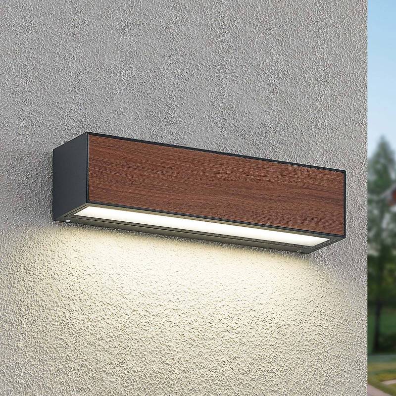 Arcchio LED-Außenwandlampe Lengo, 25 cm, Holz, down, CCT von Arcchio