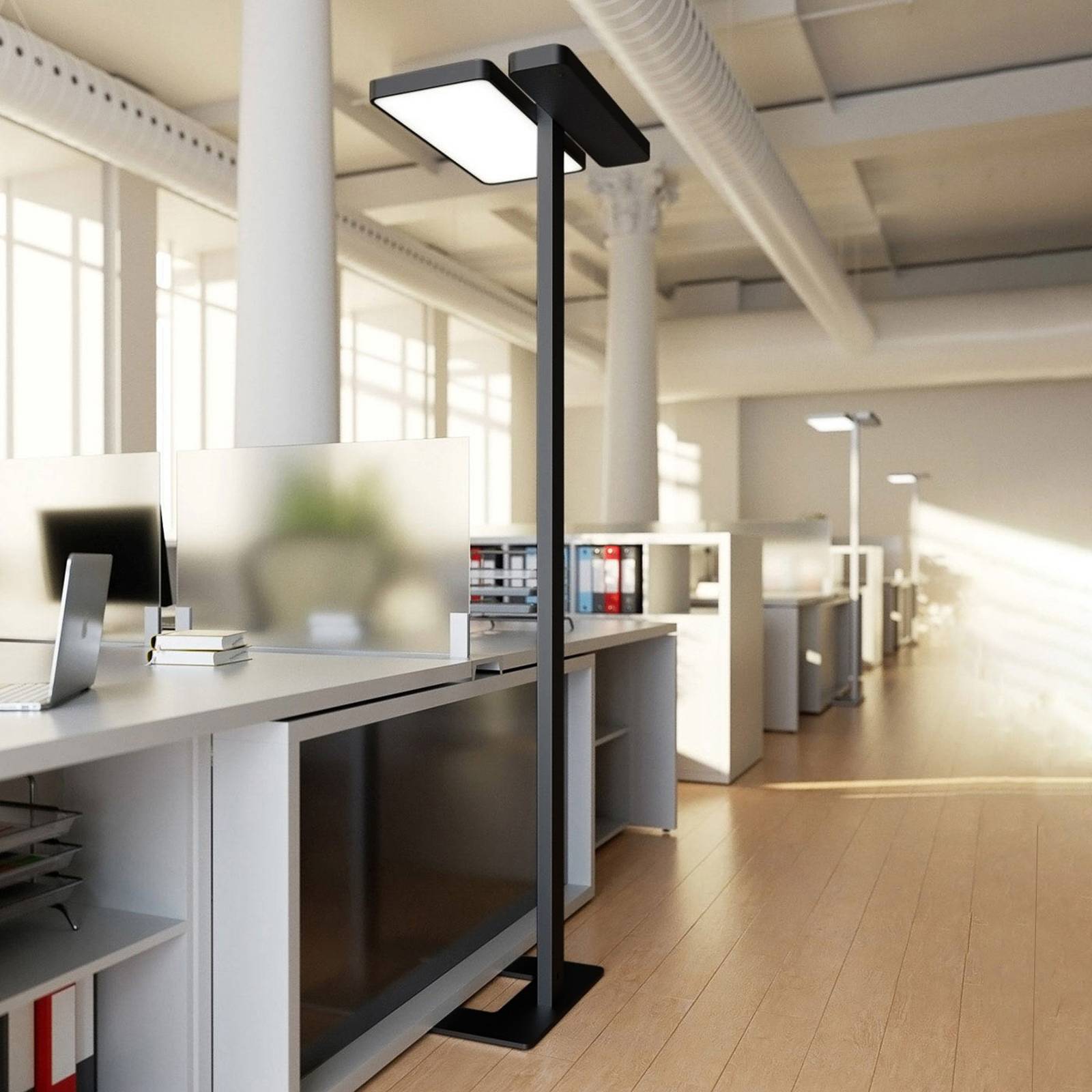 Arcchio LED-Bürostehlampe Aila, schwarz, Tageslichtsensor von Arcchio