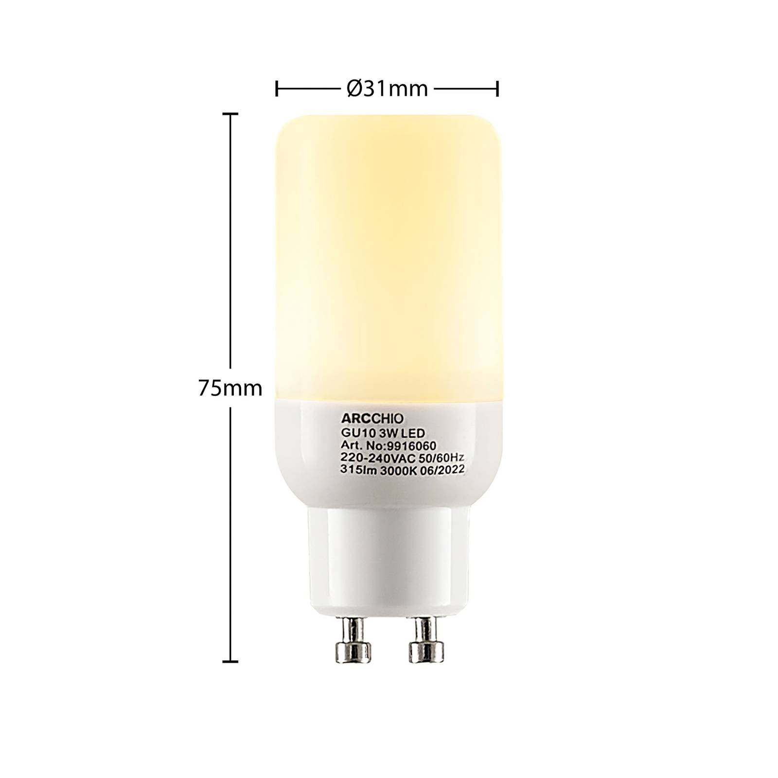 Arcchio LED-Röhrenlampe GU10 3W 3.000K 3er-Set von Arcchio