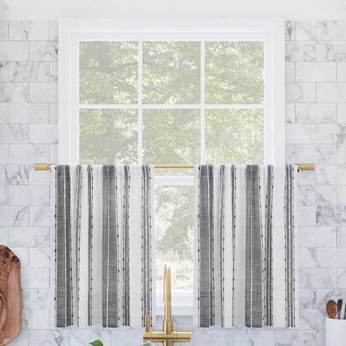 Archaeo Cassidy Slub Texture Stripe Cotton Cafe Vorhangpaar 132 x 61 cm Schwarz/Weiß von Archaeo