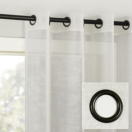 Archaeo Slub Vorhänge mit Ösen, strukturiertes Leinenmischgewebe, 132 x 241 cm, elfenbeinfarben, 2 Stück von Archaeo