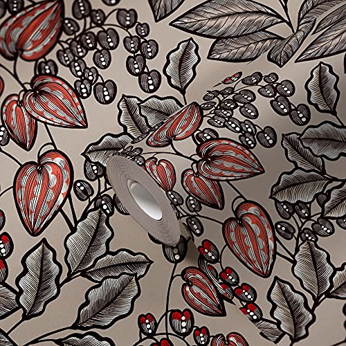 Architects Paper Blumentapete Floral Impression Tapete natürlich PVC-freie Vliestapete braun grau rot schwarz beige matt glatt 377543 37754-3, 10.05 m x 0.53 m von Architects Paper