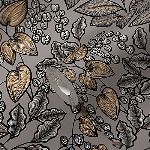 Architects Paper Blumentapete Floral Impression Tapete natürlich PVC-freie Vliestapete grau braun gelb schwarz matt glatt 377549 37754-9, 10.05 m x 0.53 m von Architects Paper