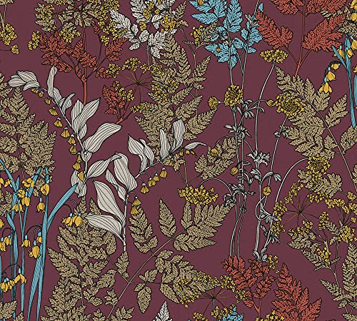 Architects Paper Blumentapete Floral Impression Tapete natürlich PVC-freie Vliestapete rot gelb blau braun beige matt glatt 377514 37751-4, 10.05 m x 0.53 m von Architects Paper