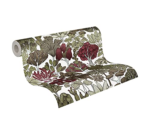 Architects Paper Dschungeltapete Floral Impression Tapete natürlich PVC-freie Vliestapete grün gelb weiß rot beige matt glatt 377572 37757-2, 10.05 m x 0.53 m von Architects Paper