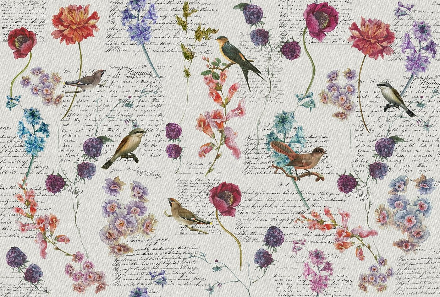 Architects Paper Fototapete Atelier 47 Bird Poetry 1, glatt, floral, (4 St), Vlies, Wand, Schräge, Decke von Architects Paper