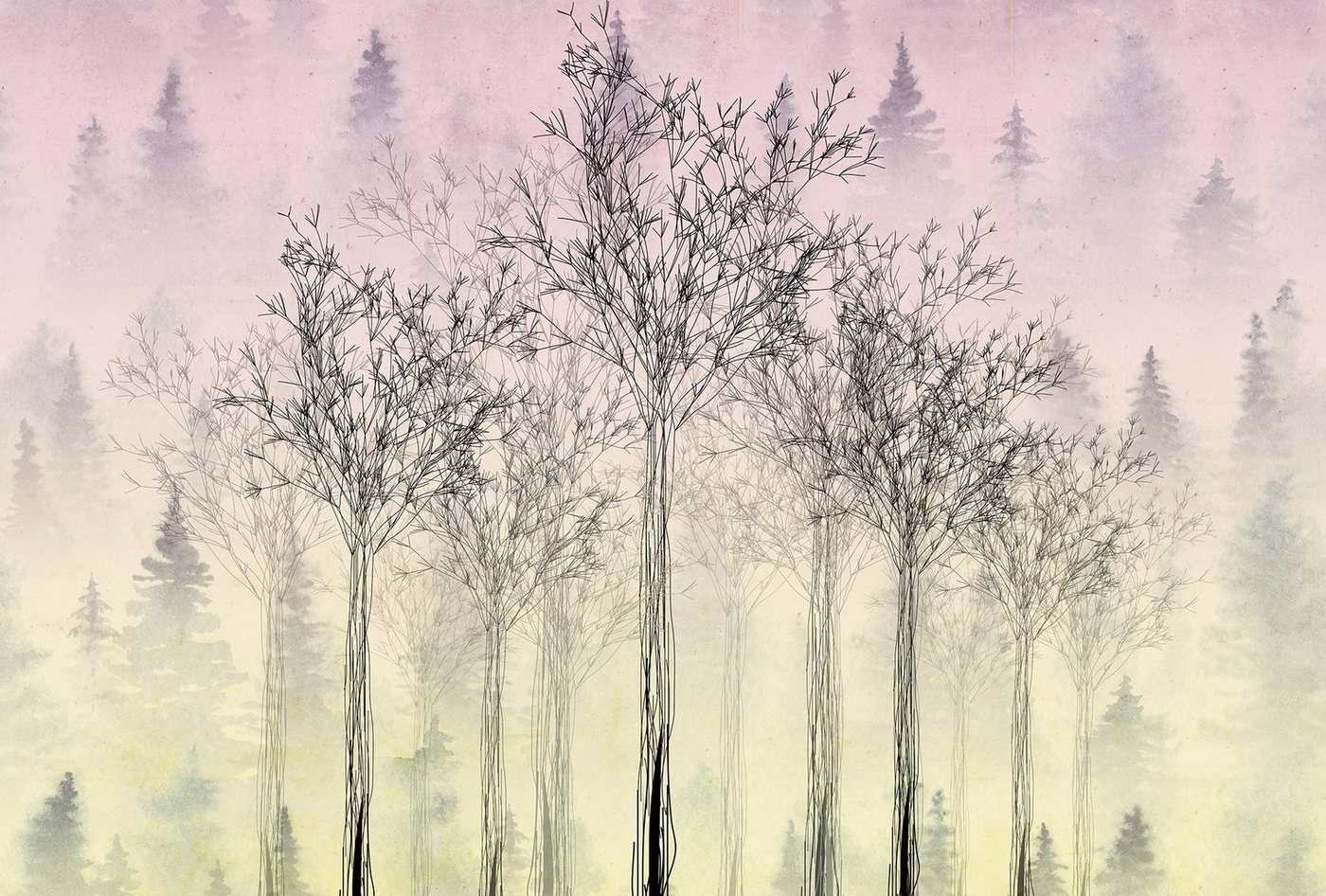 Architects Paper Fototapete Atelier 47 Trees Artwork 2, glatt, Wald, (4 St), Vlies, Wand, Schräge, Decke von Architects Paper