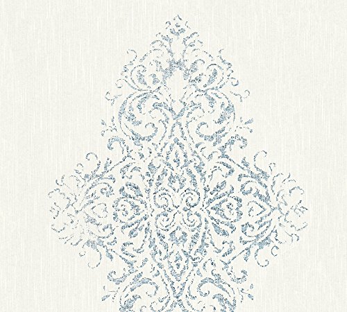 Architects Paper Textiltapete Luxury wallpaper Tapete mit Ornamenten barock 10,05 m x 0,53 m weiß blau metallic Made in Germany 319451 31945-1 von Architects Paper