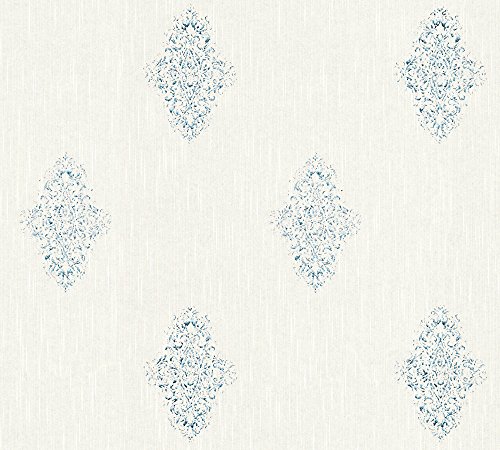 Architects Paper Textiltapete Luxury wallpaper Tapete mit Ornamenten barock 10,05 m x 0,53 m weiß blau metallic Made in Germany 319461 31946-1 von Architects Paper