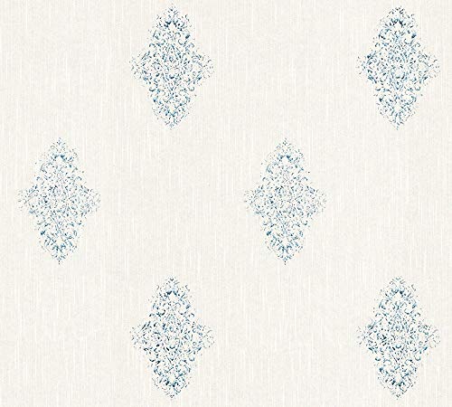 Architects Paper Textiltapete Luxury wallpaper Tapete mit Ornamenten barock 10,05 m x 0,53 m weiß blau metallic Made in Germany 319461 31946-1 von Architects Paper