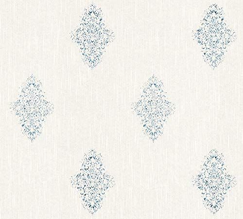 Architects Paper Textiltapete Luxury wallpaper Tapete mit Ornamenten barock 10,05 m x 0,53 m weiß blau metallic Made in Germany 319461 31946-1 von A.S. Création