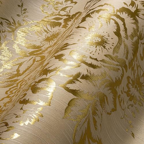 Architects Paper Textiltapete Metallic Silk Tapete mit Blumen floral 10,05 m x 0,53 m creme metallic Made in Germany 306573 30657-3 von Architects Paper