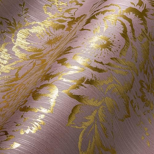 Architects Paper Textiltapete Metallic Silk Tapete mit Blumen floral 10,05 m x 0,53 m metallic rosa Made in Germany 306575 30657-5 von Architects Paper