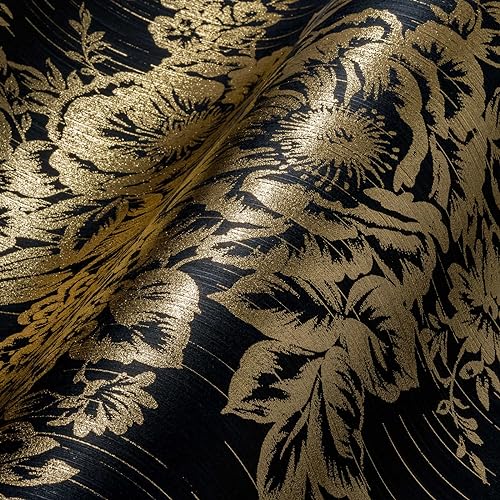 Architects Paper Textiltapete Metallic Silk Tapete mit Blumen floral 10,05 m x 0,53 m metallic schwarz Made in Germany 306577 30657-7 von Architects Paper