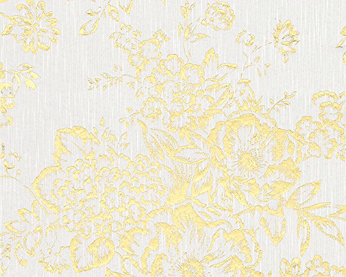 Architects Paper Textiltapete Metallic Silk Tapete mit Blumen floral 10,05 m x 0,53 m metallic weiß Made in Germany 306571 30657-1 von Architects Paper