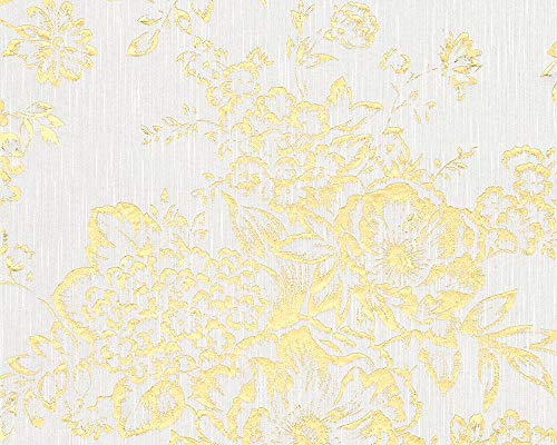 A.S. Création Architects Paper Textiltapete Metallic Silk Tapete mit Blumen floral 10,05 m x 0,53 m metallic weiß Made in Germany 306571 30657-1 von A.S. Création
