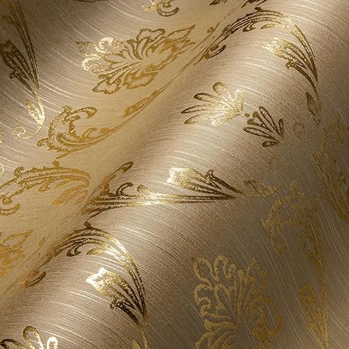 Architects Paper Textiltapete Metallic Silk Tapete mit Ornamenten barock 10,05 m x 0,53 m beige metallic Made in Germany 306584 30658-4 von Architects Paper