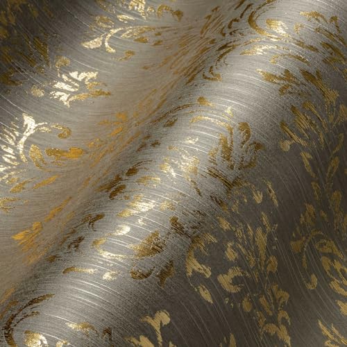 Architects Paper Textiltapete Metallic Silk Tapete mit Ornamenten barock 10,05 m x 0,53 m beige metallic Made in Germany 306593 30659-3 von Architects Paper