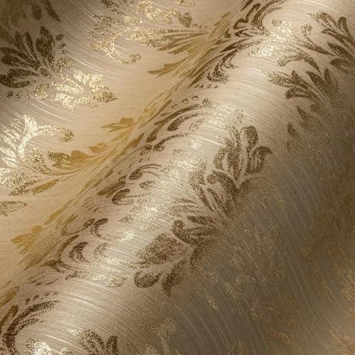 Architects Paper Textiltapete Metallic Silk Tapete mit Ornamenten barock 10,05 m x 0,53 m beige metallic Made in Germany 306594 30659-4 von Architects Paper