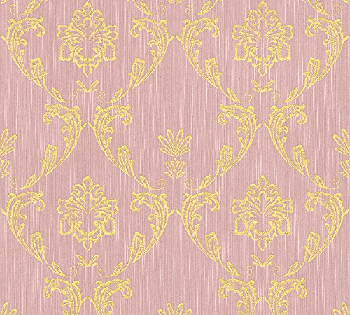 Architects Paper Textiltapete Metallic Silk Tapete mit Ornamenten barock 10,05 m x 0,53 m metallic rosa Made in Germany 306585 30658-5 von Architects Paper