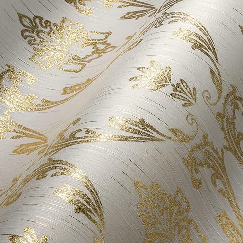 Architects Paper Textiltapete Metallic Silk Tapete mit Ornamenten barock 10,05 m x 0,53 m metallic weiß Made in Germany 306581 30658-1 von Architects Paper