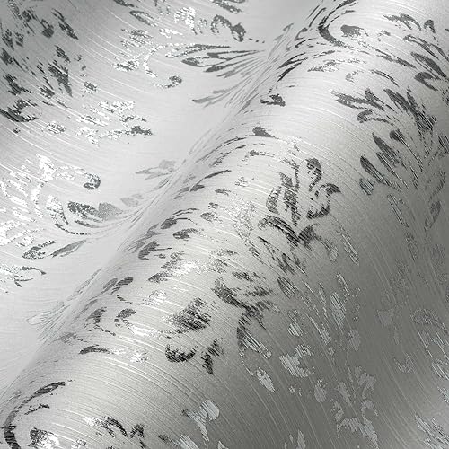 Architects Paper Textiltapete Metallic Silk Tapete mit Ornamenten barock 10,05 m x 0,53 m metallic weiß Made in Germany 306591 30659-1 von Architects Paper