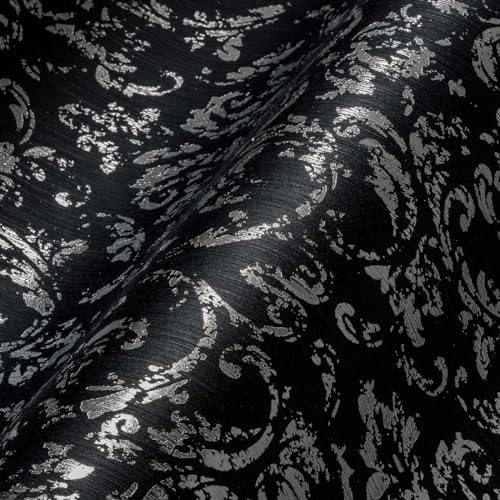 Architects Paper Textiltapete Metallic Silk Tapete mit Ornamenten barock 10,05 m x 0,53 m schwarz metallic Made in Germany 306606 30660-6 von Architects Paper